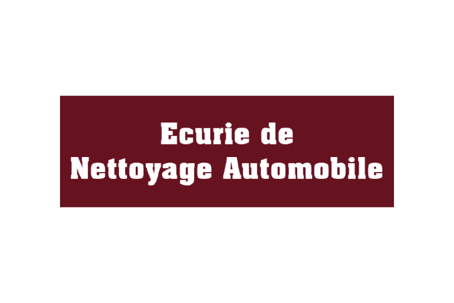 Kastanienbraunes, rechteckiges Schild mit fetter weißer Schrift Ecurie de Nettoyage Automobile auf weißem Hintergrund.