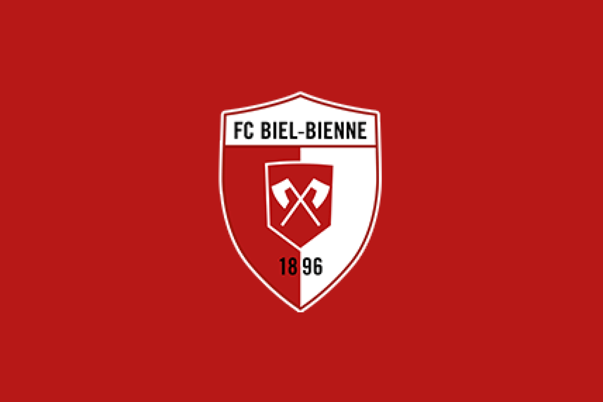 Das Logo des FC Biel-Bienne zeigt zwei gekreuzte Äxte, den Vereinsnamen und die Jahreszahl 1896 auf rotem Grund.